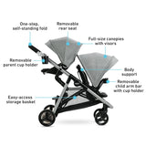 Graco Ready2Grow 2.0 - Silla de paseo doble con asiento de banco y plataforma, color Rafa