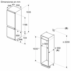 Frigorífico Combi integrable Balay 3KID834F - 286 L, No Frost, Eficiencia A++ y Puerta Reversible