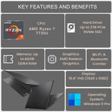 Lenovo V-Series V15 - Ordenador portátil de 15.6" FHD, AMD Ryzen 7 7730U, 40GB RAM, 1TB SSD, negro