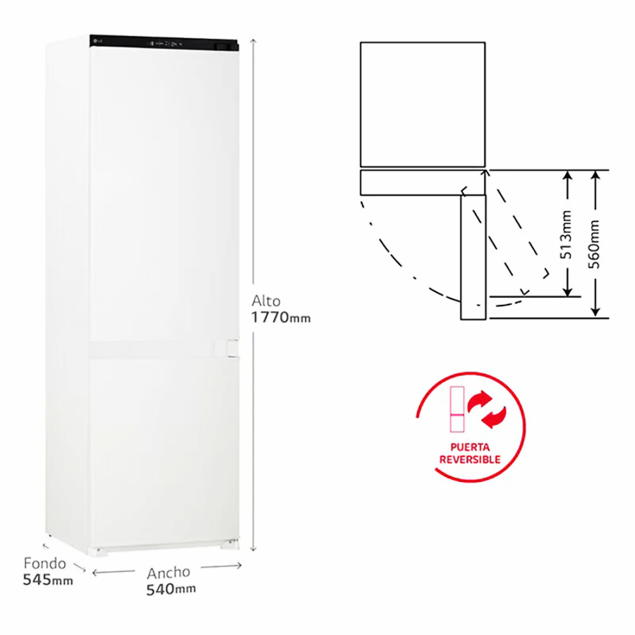 Frigorífico Combi integrable LG GTFN256SER - 233 L, No Frost, bajo ruido y alarma de puerta