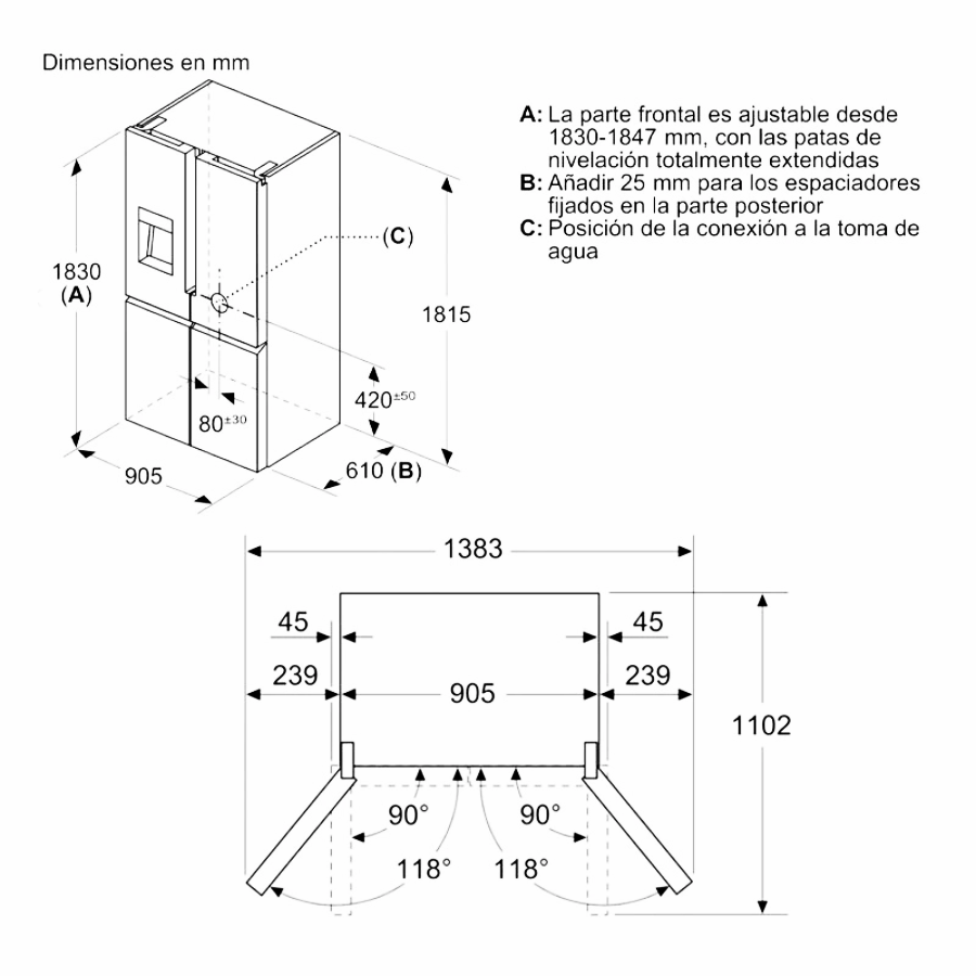 Frigorífico Americano Siemens KF96DPPEA Inox - 450-600 L, No Frost, MultiAirflow, WiFi y Dispensador de Hielo/Agua