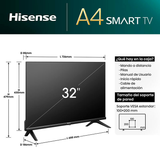 TV Hisense 32A4N LED de 32" - Televisor HD, 720p con Dolby Audio, Quad Core y VIDAA U 7