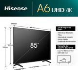 TV Hisense 85A6N LED 4K de 85" - Televisor UHD con HDR y Smart TV