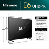 TV Hisense 50E6NT LED 4K de 50" - Televisor UHD con VIDAA U7.0, HDR10+ y 20W de sonido