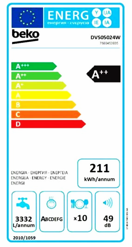 Lavavajillas Beko DVS05024W - 10 cubiertos - 45 cm - Blanco